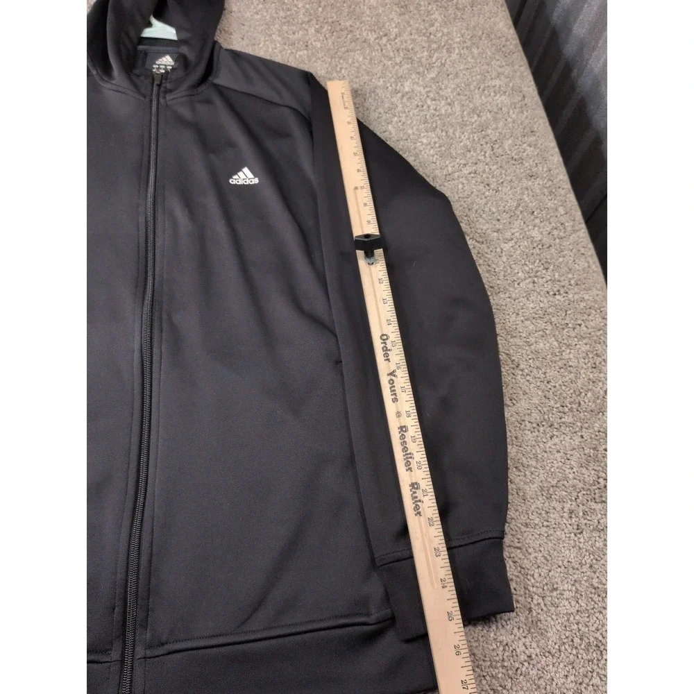 Adidas Mens Full Zip Hoodie Black Track Jacket 3 Stripe Logo Large RN 88387